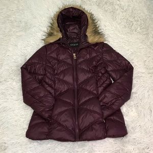 💚 Burgundy Faux Fur Trim Hooded Puffer Coat 💚
